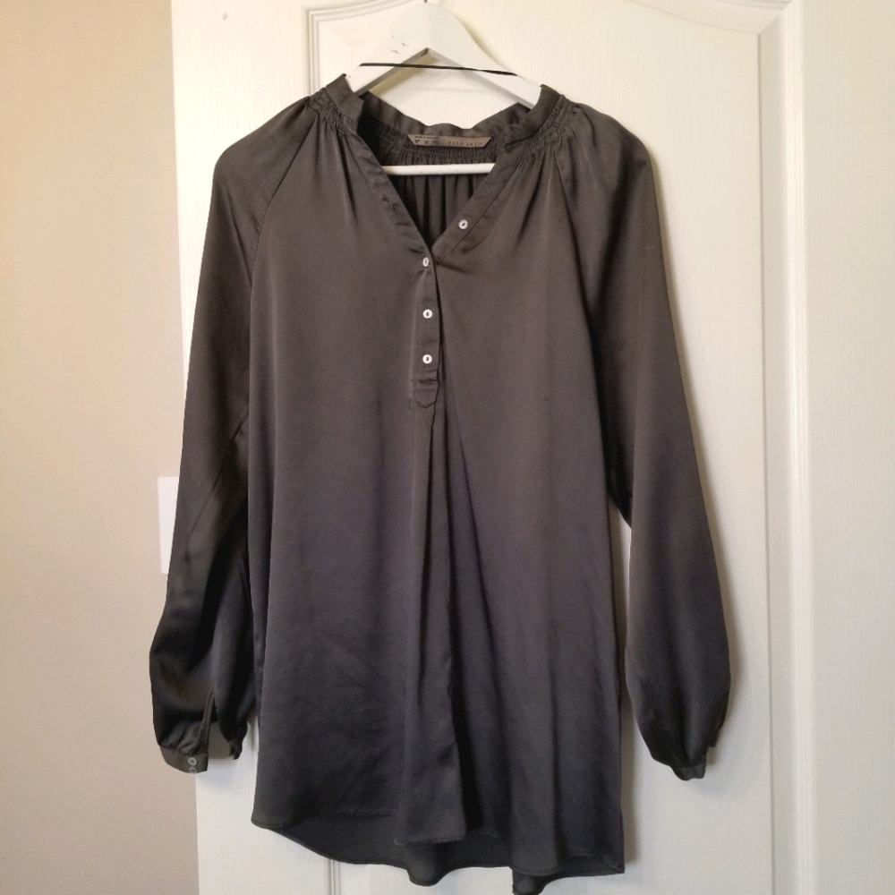 Dark grey satin long sleeves mini dress